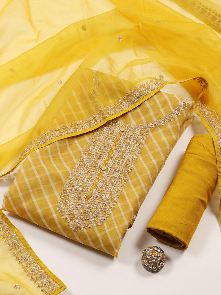 Neck Embroidered Organza Unstitched Suit With Dupatta
