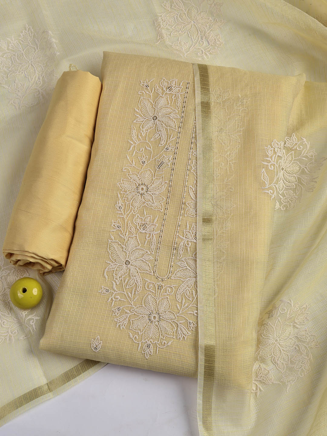 Neck Embroidered Cotton Blend Unstitched Suit With Dupatta