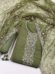 Neck Embroidered Organza Unstitched Suit With Dupatta