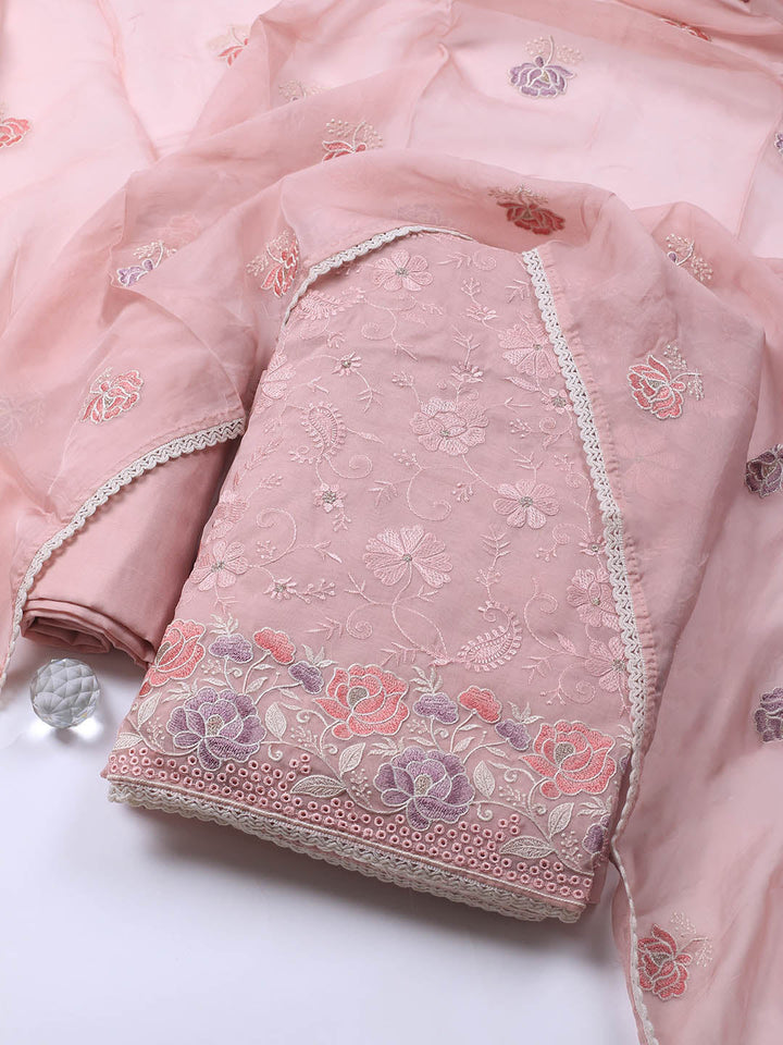 Neck Embroidery Organza Unstitched Suit Piece With Dupatta