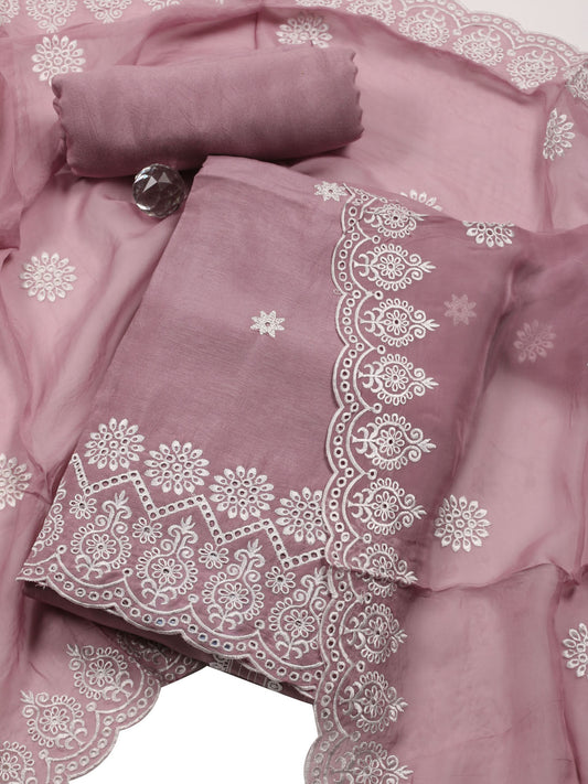 Embroidered Booti Chanderi Unstitched Suit With Dupatta