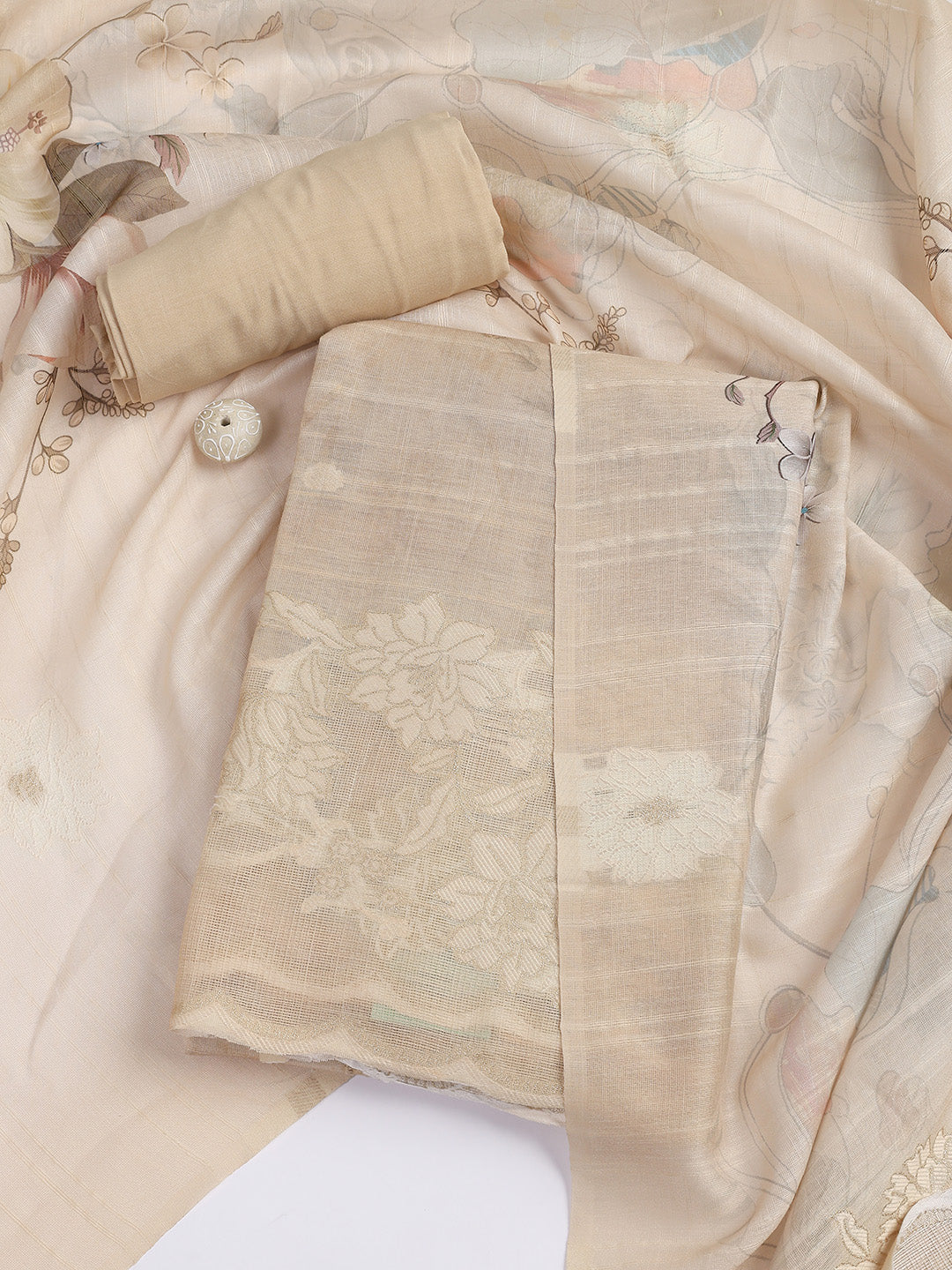 Printed Linen Unstitched Suit Piece With Dupatta