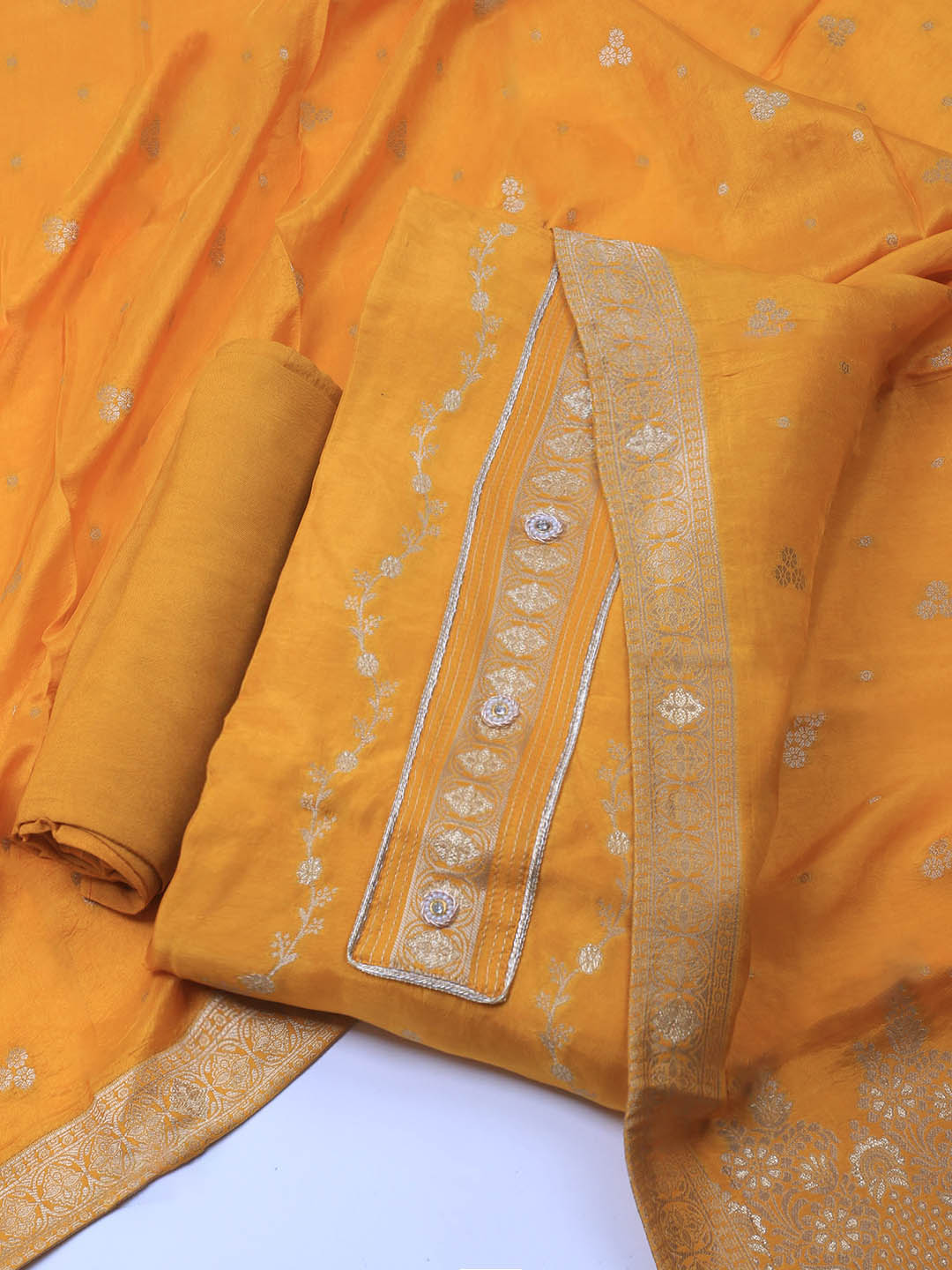 Embroidery Chanderi Unstitched Suit With Dupatta