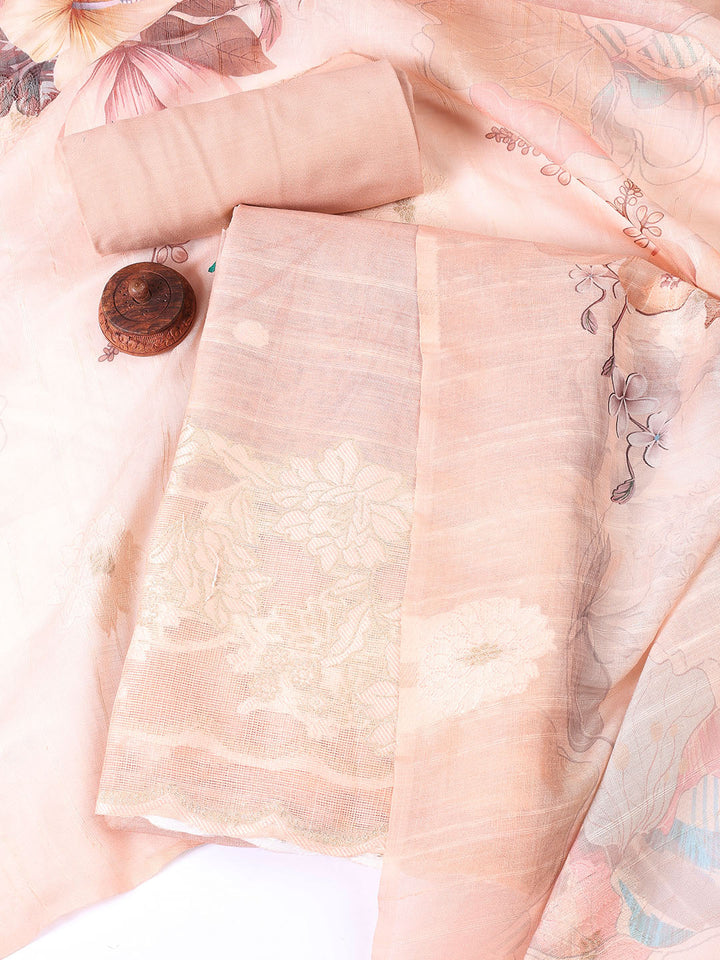 Printed Linen Unstitched Suit Piece With Dupatta