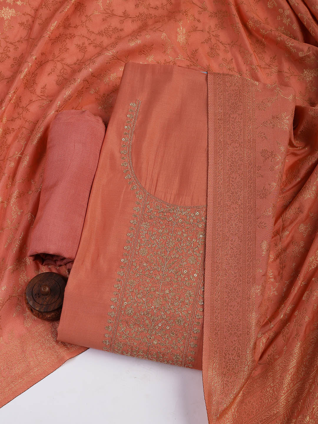 Embroidered Chanderi Unstitched Suit Piece With Dupatta