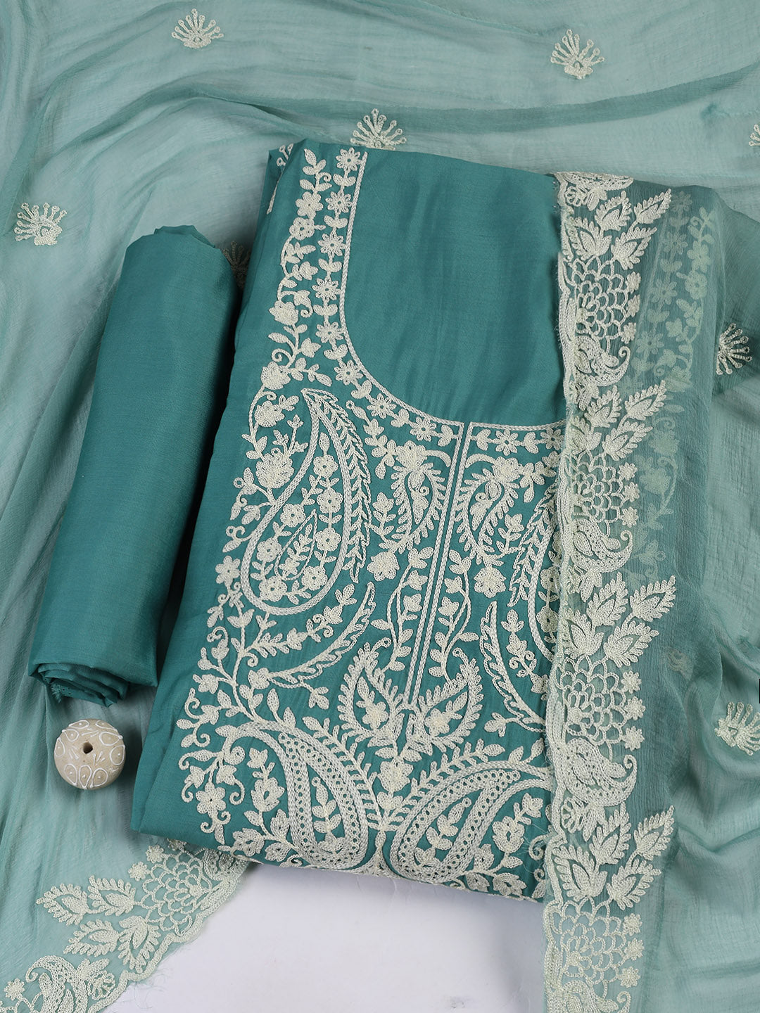 Cotton Blend Unstitched Suit Piece With Dupatta