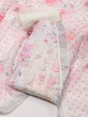 Neck Embroidered Linen Unstitched Suit With Dupatta