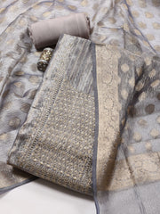 Neck Embroidered Tissue Unstitched Suit Piece With Dupatta