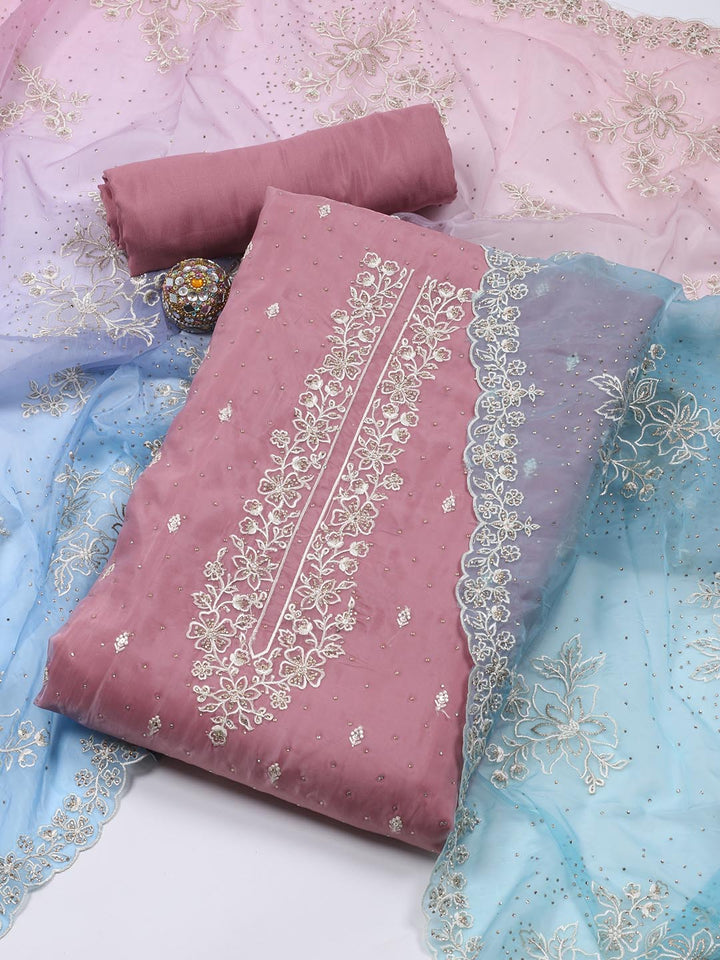 Neck Embroidery Organza Unstitched Suit Piece With Dupatta