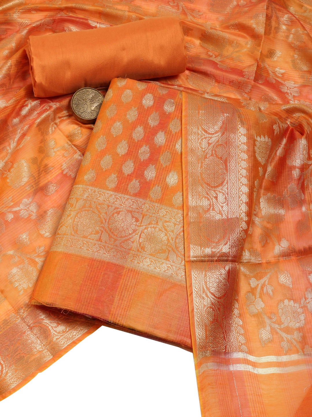 Woven Design Chanderi Unstitched Suit With Dupatta