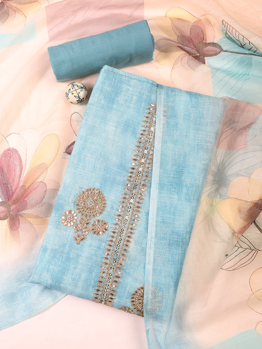 Gota Embroidery Chanderi Unstitched Suit With Dupatta
