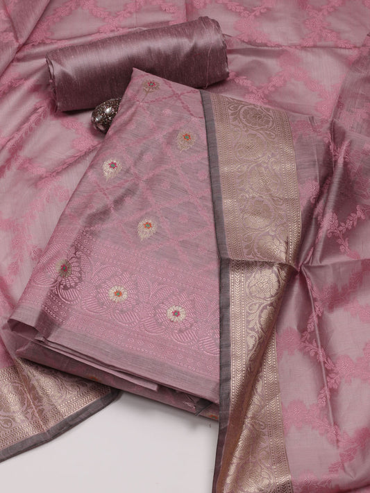 Woven Banarasi Chanderi Unstitched Suit With Dupatta