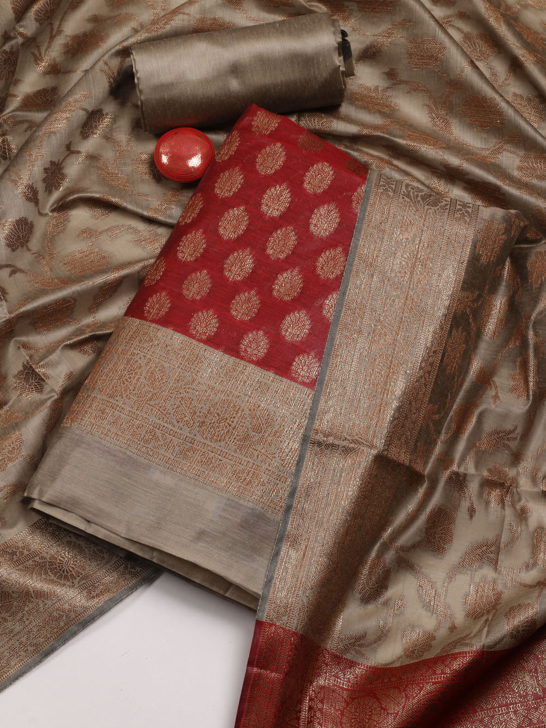 Neck Embroidered Chanderi Unstitched Suit Piece With Dupatta