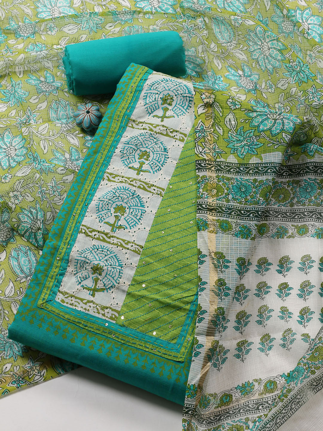 Printed Cotton Blend Unstitched Suit Piece With Dupatta