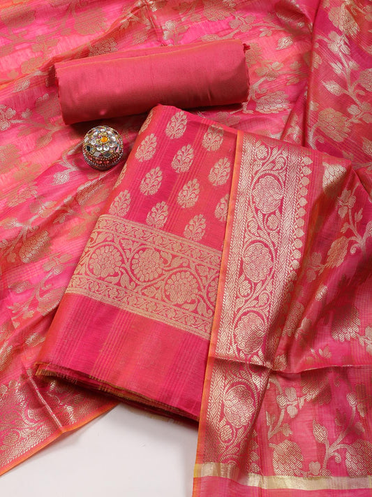 Woven Chanderi Unstitched Suit With Dupatta