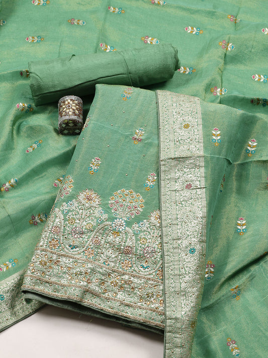 Woven Tissue Unstitched Suit Piece With Dupatta