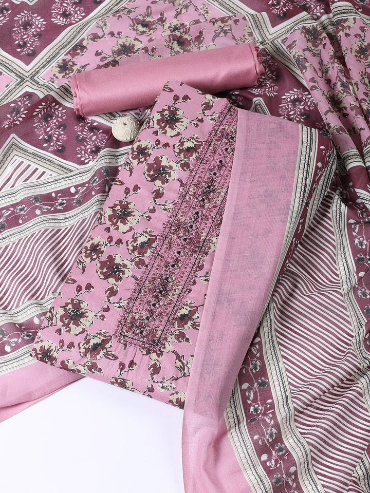 Neck Patti Cotton Blend Unstitched Suit With Dupatta