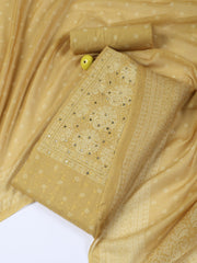 Neck Work Cotton Blend Unstitched Suit With Dupatta