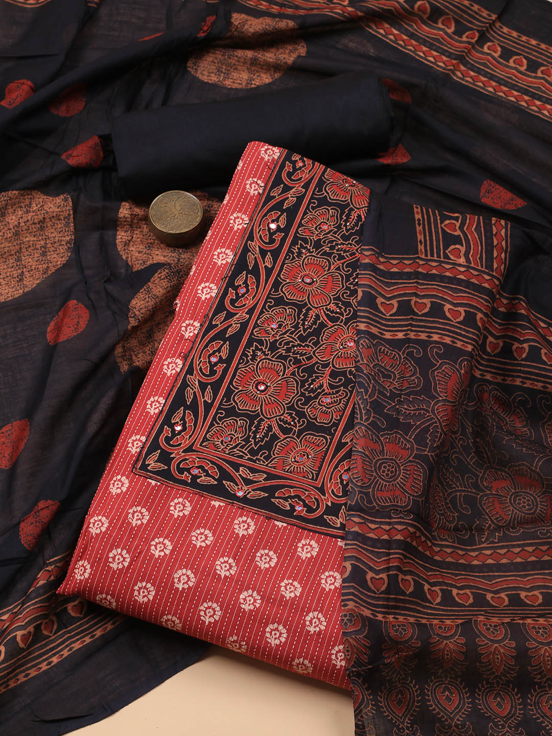 Printed Cotton Blend Unstitched Suit With Dupatta
