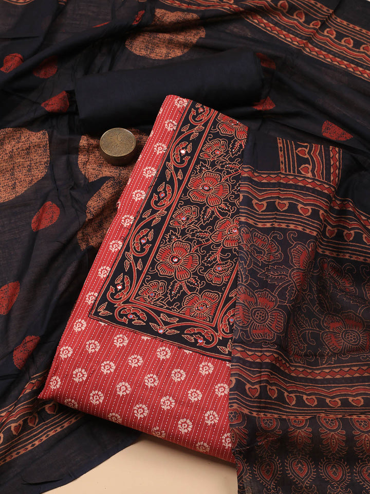 Printed Cotton Blend Unstitched Suit With Dupatta
