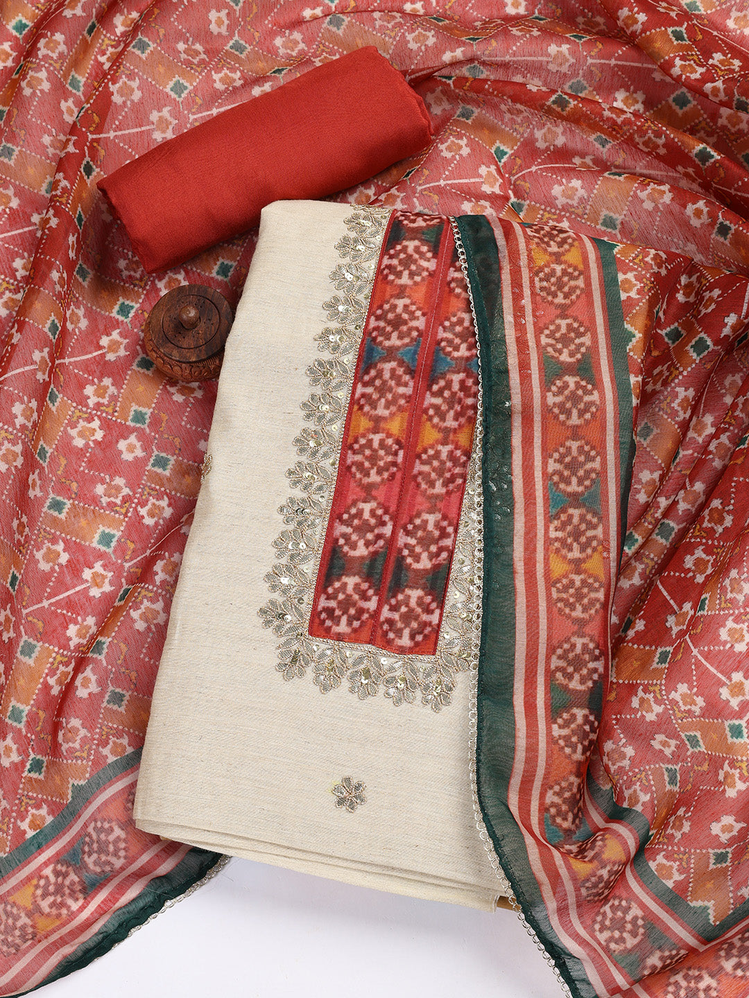 Printed Linen Unstitched Suit With Dupatta