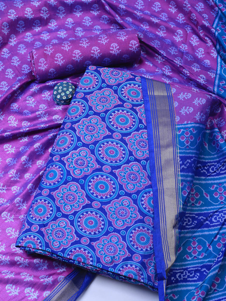 Art Silk Unstitched Suit Piece With Dupatta