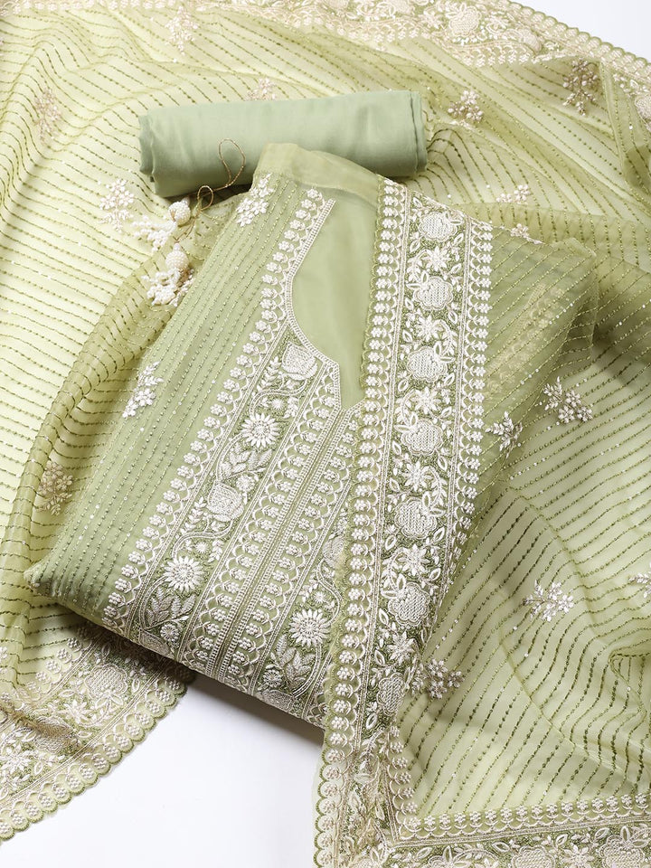 Embroidered Organza Unstitched Suit Piece With Dupatta