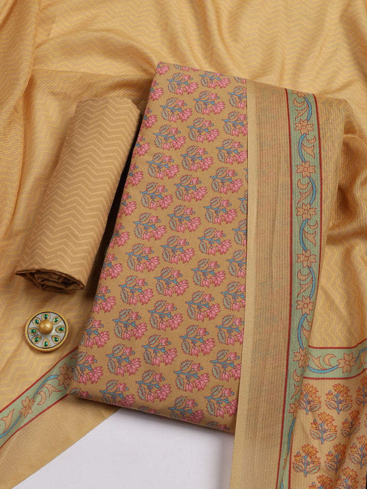 Printed Cotton Blend Unstitched Suit Piece With Dupatta