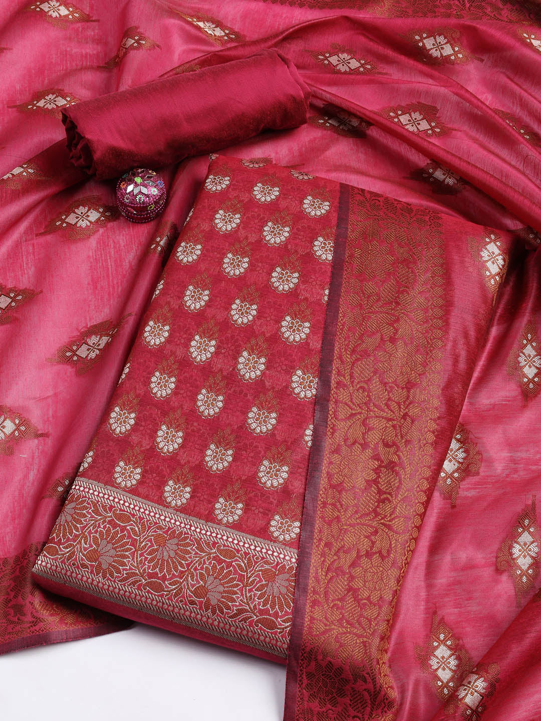 Woven Chanderi Unstitched Suit With Dupatta