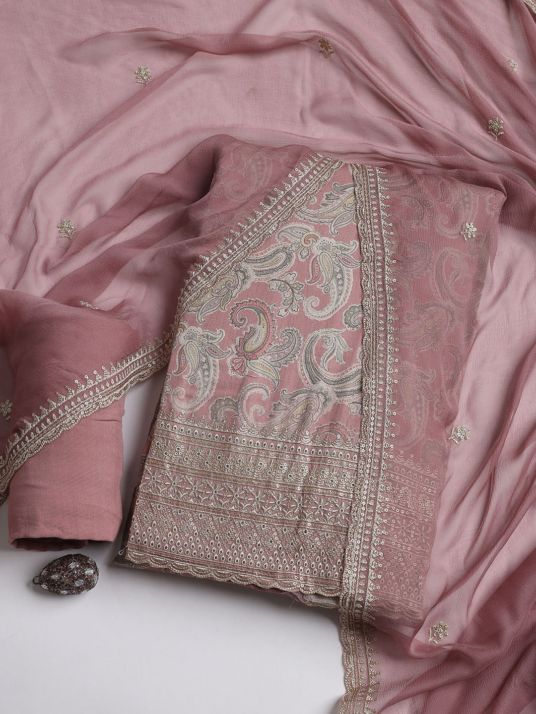 Embroidered Muslin Unstitched Suit With Dupatta