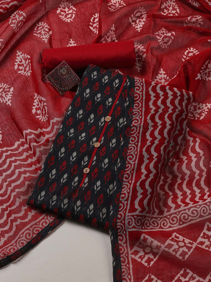 Printed Cotton Blend Unstitched Suit With Dupatta