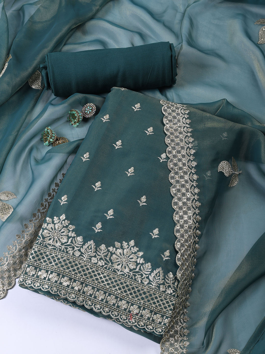 Neck Embroidered Tissue Unstitched Suit With Dupatta