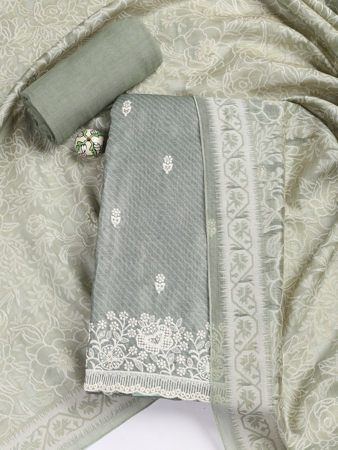 Embroidered Chanderi Unstitched Suit Piece With Dupatta