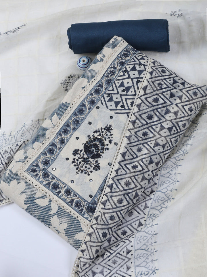 Neck Work Cotton Blend Unstitched Suit With Dupatta