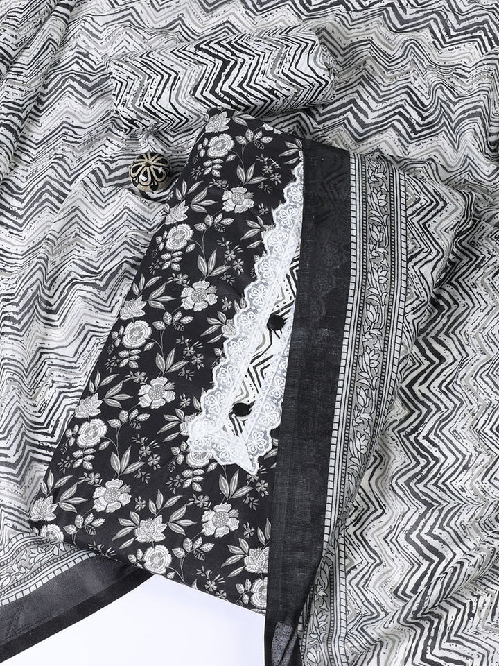 Printed Cotton Blend Unstitched Suit With Dupatta