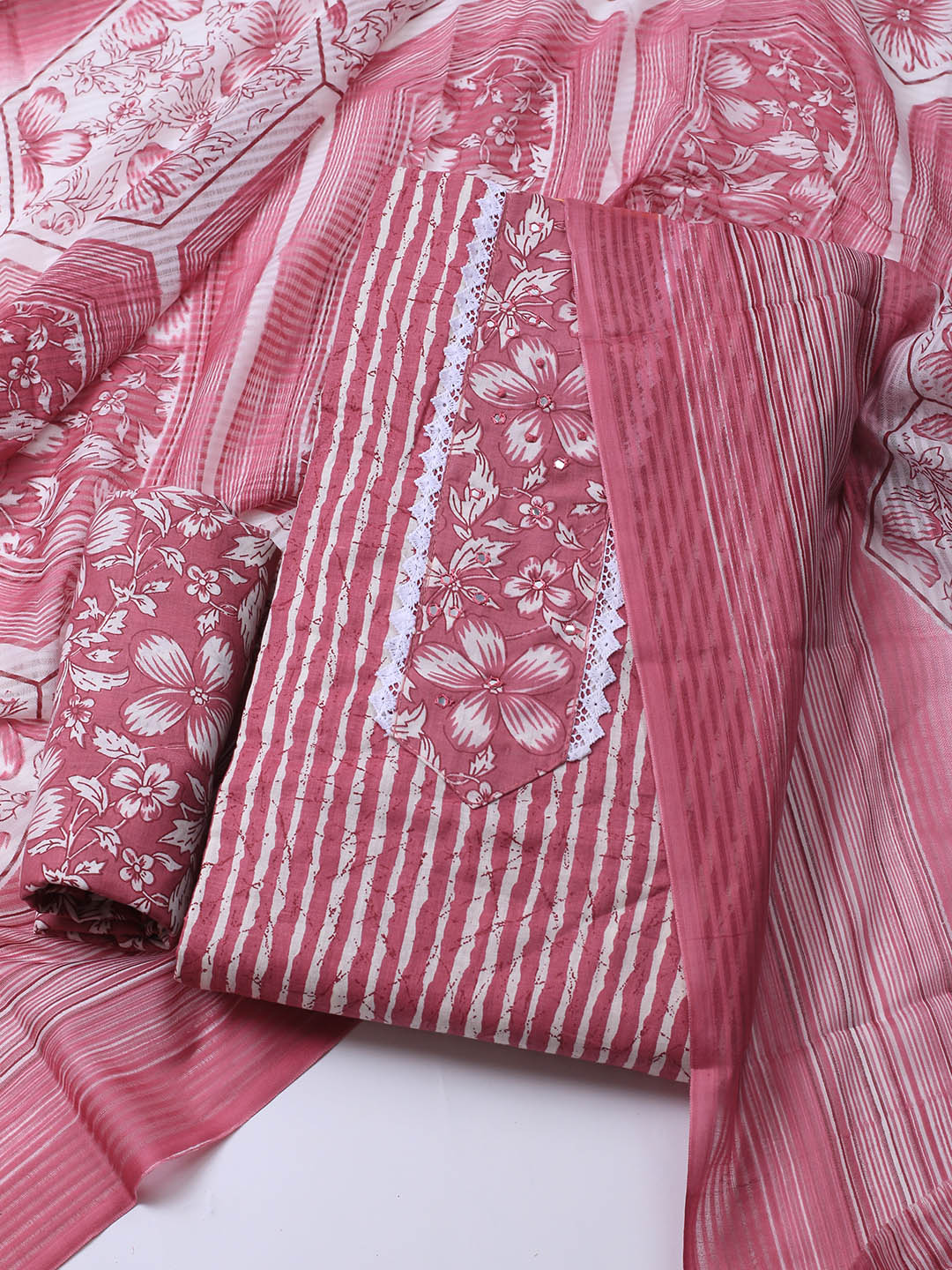 Printed Cotton Blend Unstitched Suit With Dupatta