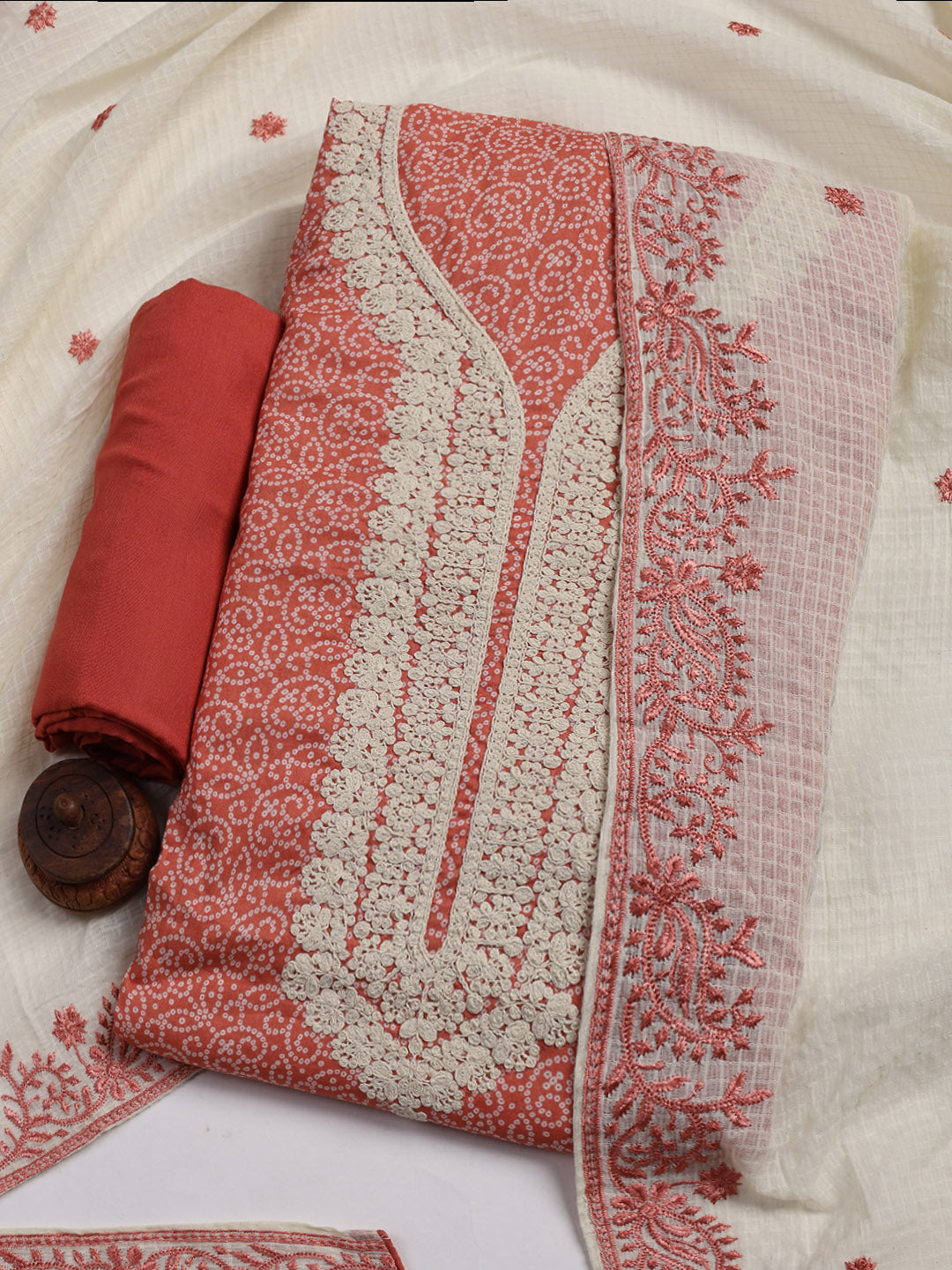 Embroidered Cotton Blend Unstitched Suit Piece With Dupatta