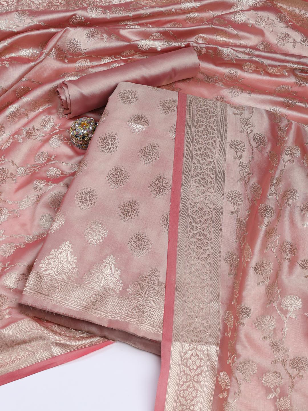 Floral Woven Booti Chanderi Unstitched Suit With Dupatta