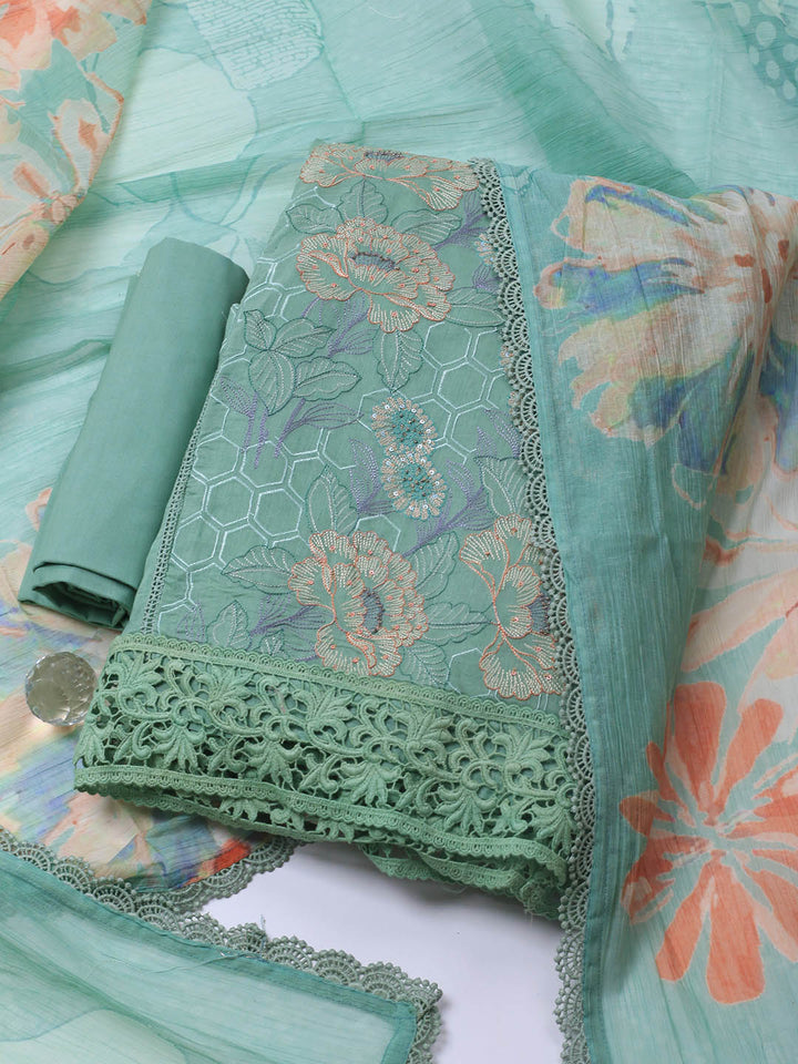Embroidered Chanderi Unstitched Suit With Dupatta
