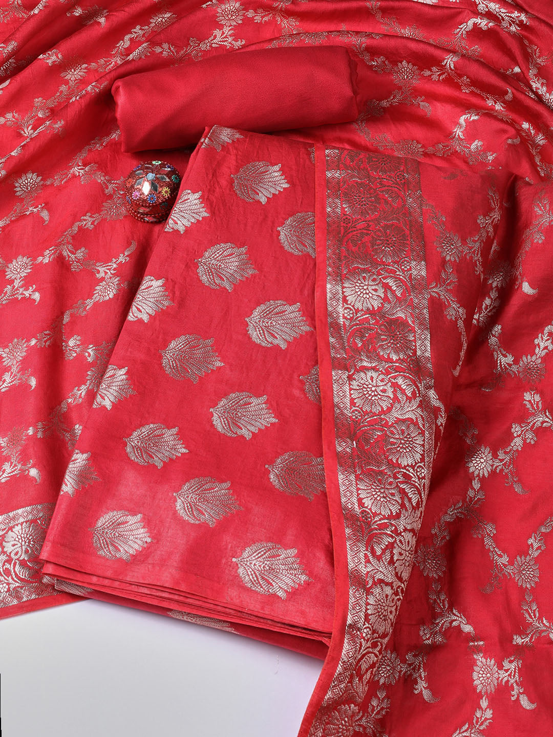 Woven Chanderi Unstitched Suit With Dupatta