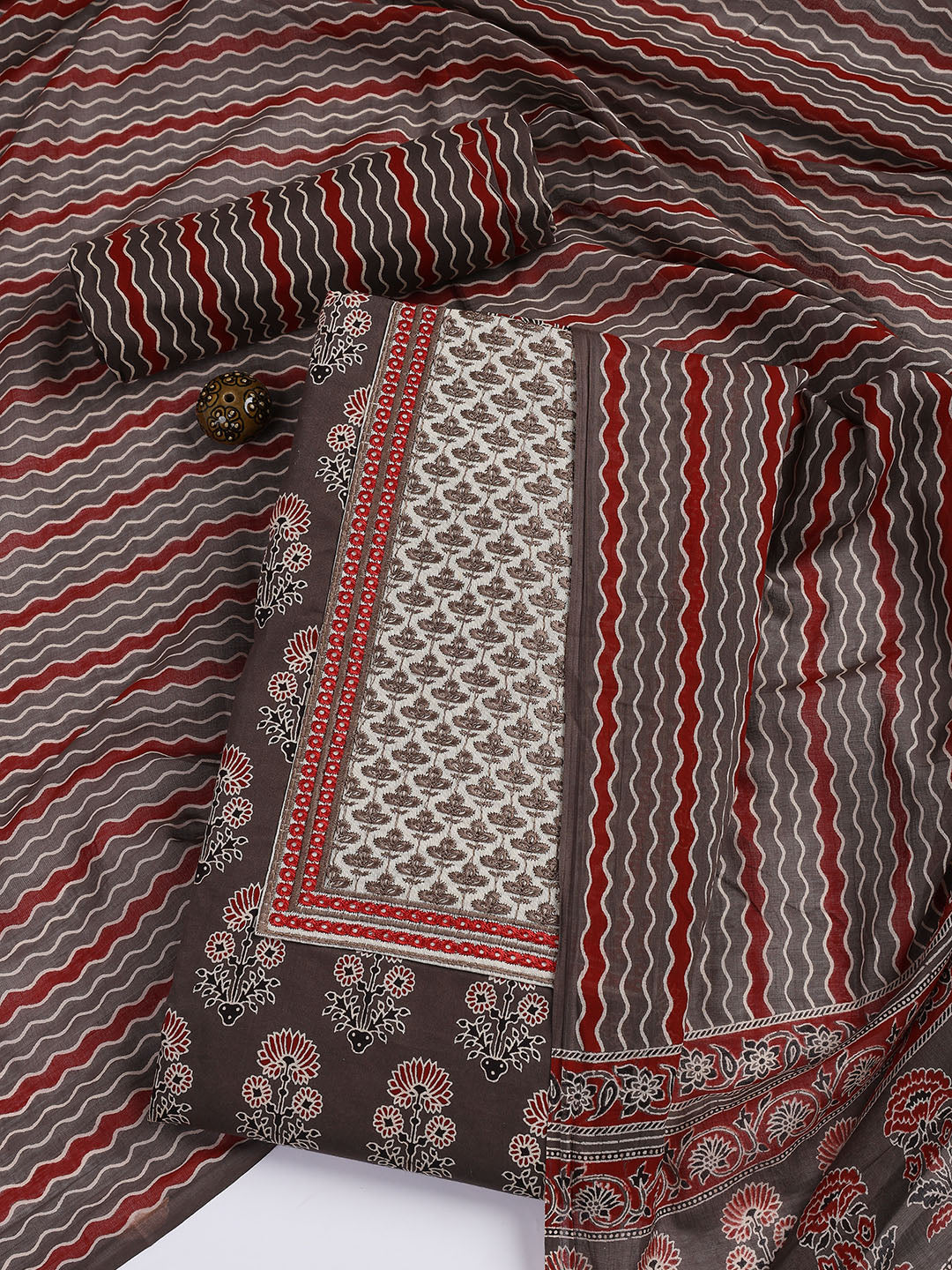 Printed Cotton Blend Unstitched Suit With Dupatta