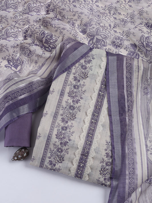 Printed Linen Unstitched Suit Piece With Dupatta