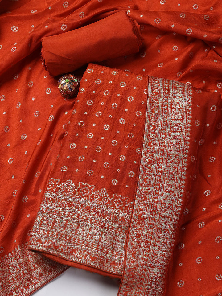 Embroidered Art Silk Unstitched Suit Piece With Dupatta