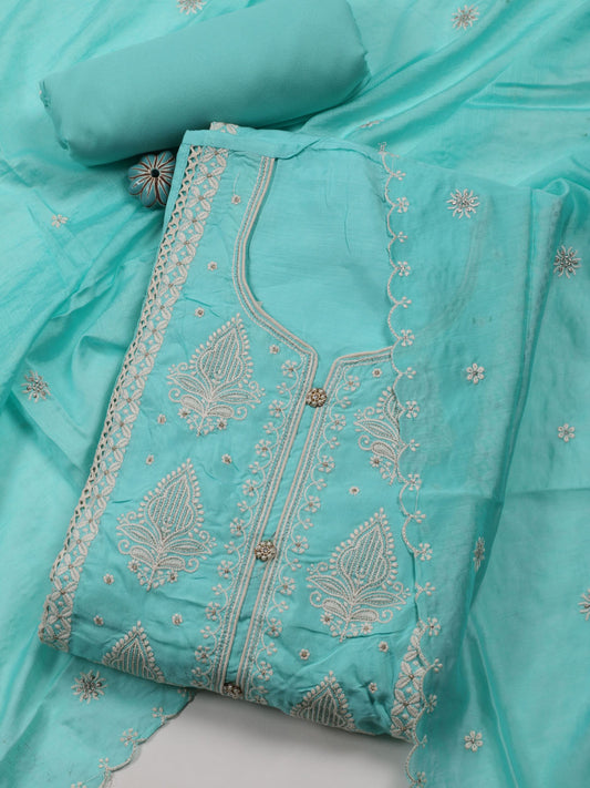 Neck Embroidered Muslin Unstitched Suit With Dupatta