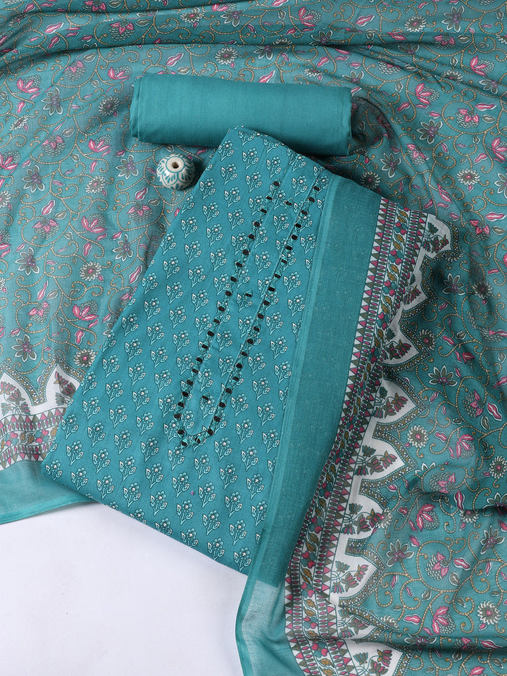 Printed Cotton Blend Unstitched Suit With Dupatta
