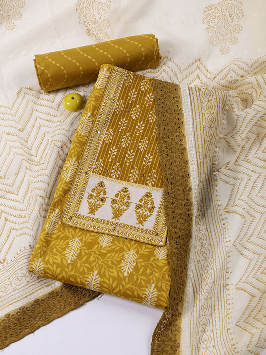 Neck Embroidered Cotton Blend Unstitched Suit With Dupatta