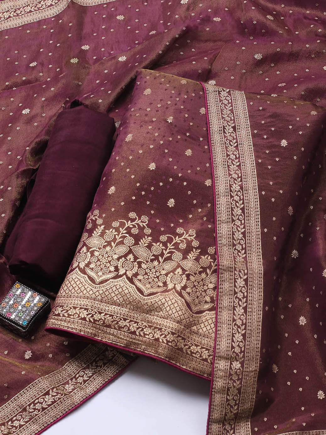 Embroidered Art Silk Unstitched Suit Piece With Dupatta