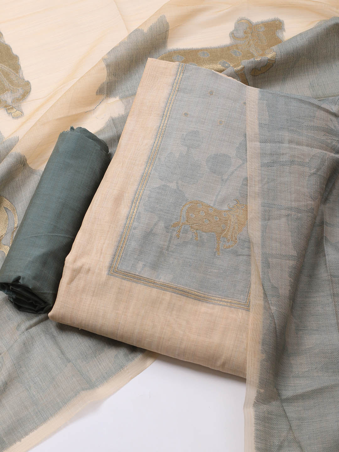 Jamdhani Chanderi Unstitched Suit Piece With Dupatta
