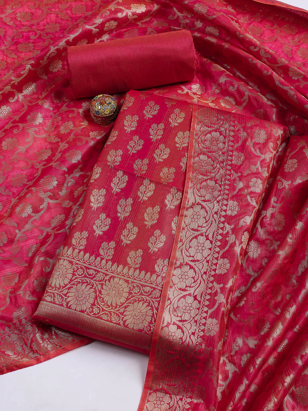 Woven Chanderi Unstitched Suit With Dupatta