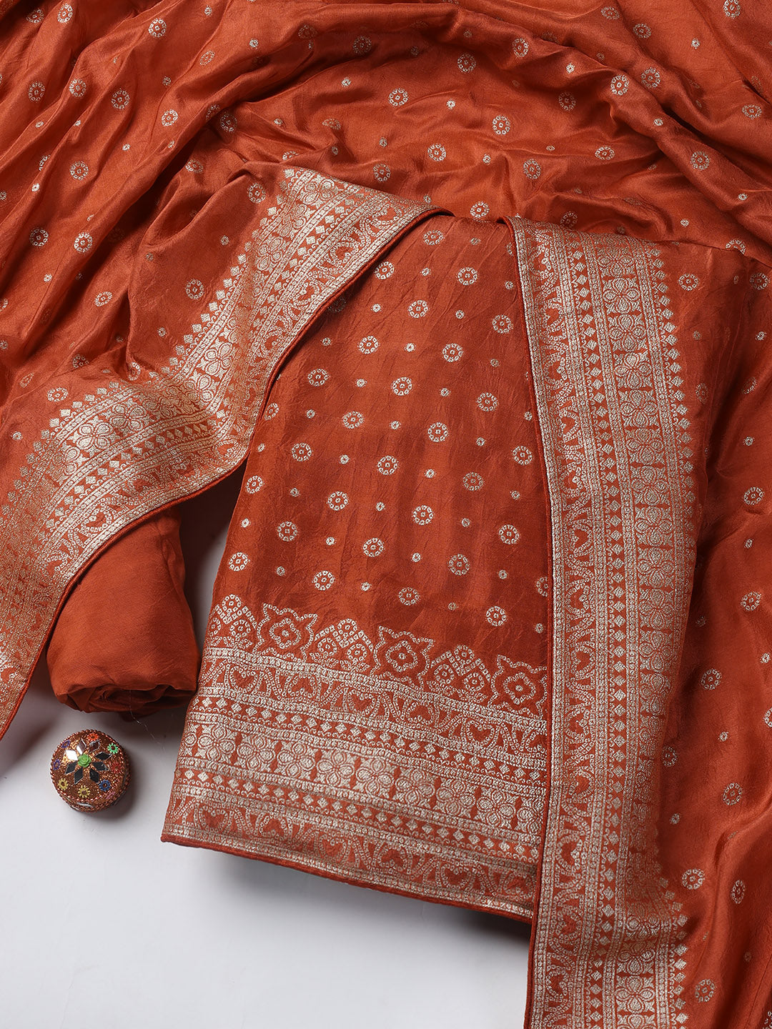 Embroidered Art Silk Unstitched Suit Piece With Dupatta